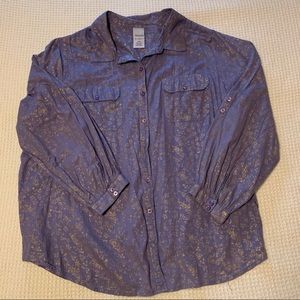 Roaman’s Blue & Gold floral leaf Blouse gorgeous